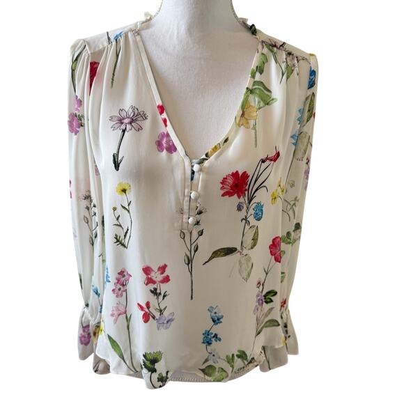 Parker Cassidy Floral Print Silk Top White S - Picture 2 of 10